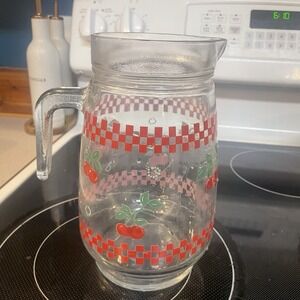 Vintage cherry glass pitcher MCM EUC